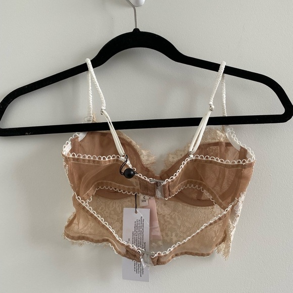 For Love & Lemons Nude & White Faye Lace Underwire Bra Size XXS New With Tag - Picture 8 of 12